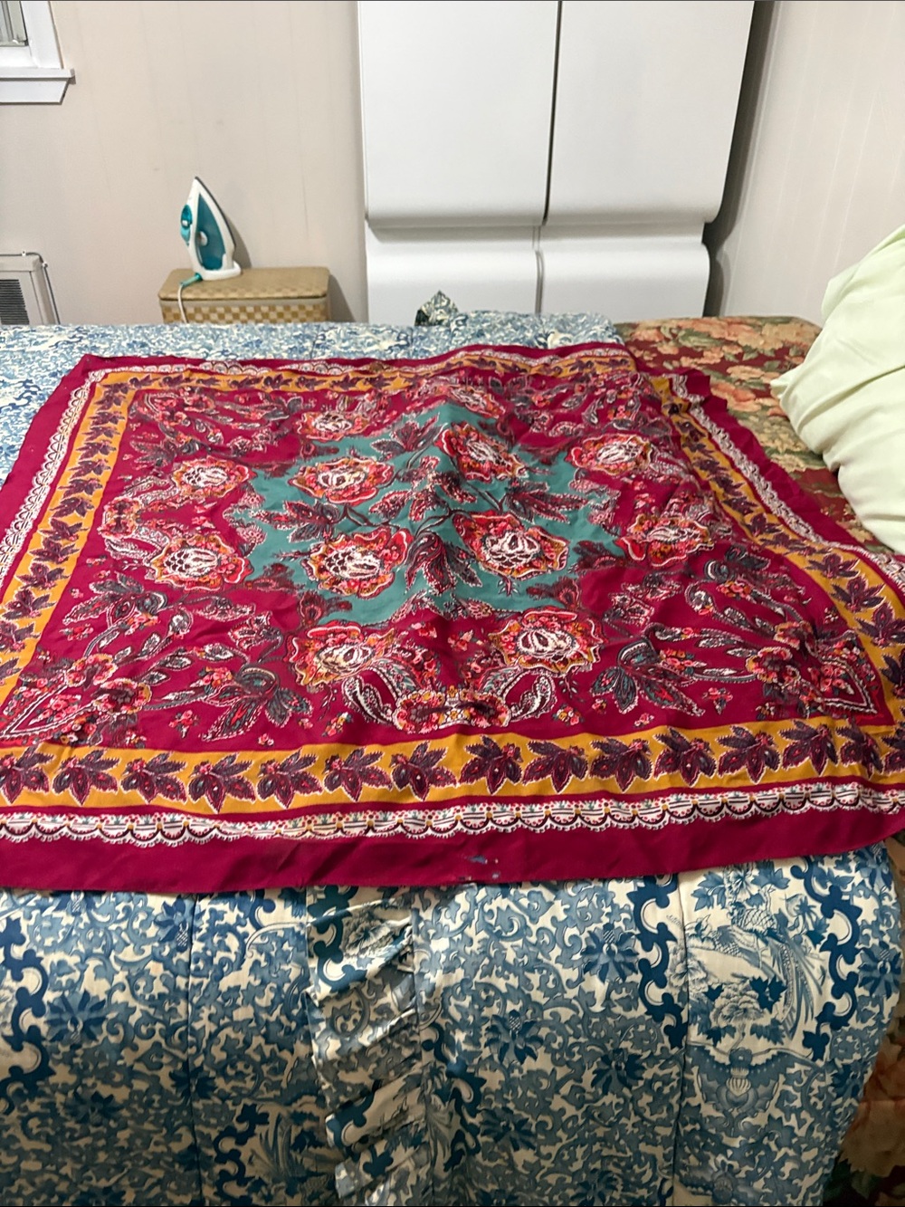 Laura Ashley Floral Paisley Scarf in Red, Teal and Gold